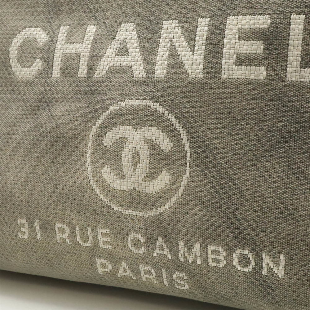 CHANEL Deauville Line Tote MM Bag Shoulder Chain Canvas Leather Gray Black A6... - Picture 9 of 9